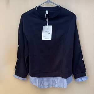Women NWT Black Layered-Look Pullover sweatshirt